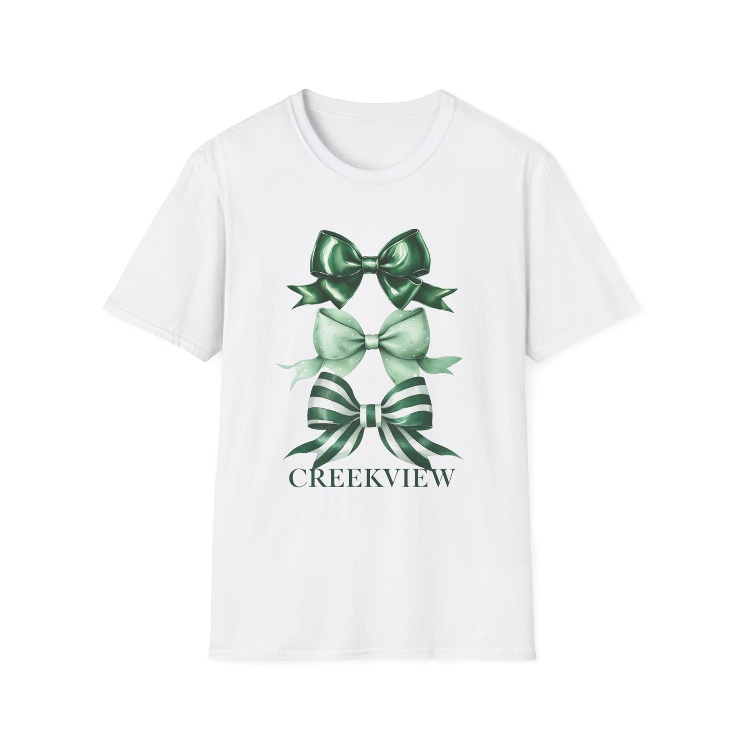 Creekview Green Bow Unisex Softstyle T-Shirt - Perfect for Festive Occasions and Everyday Wear