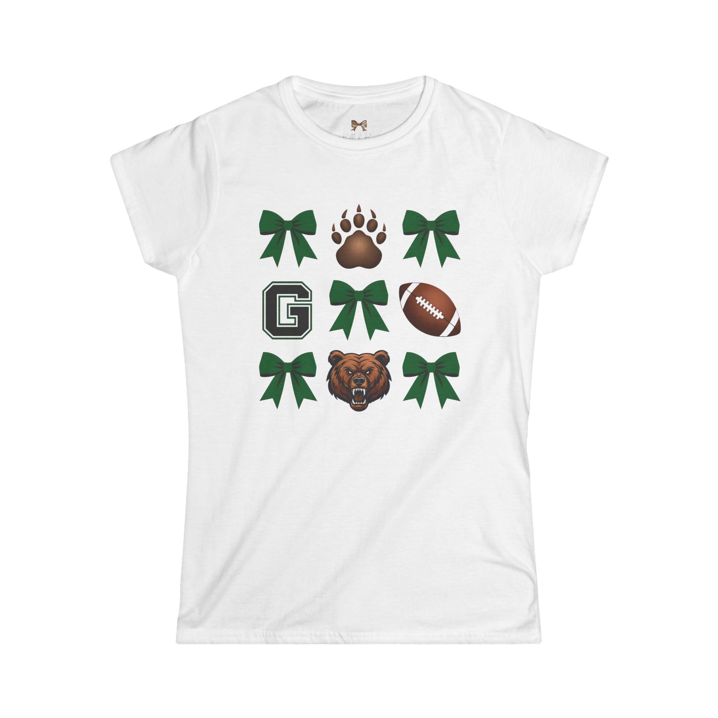 Women's Football Cheer Tee - Green & Brown Bear Design