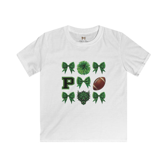 Pickens Dragons Kids Softstyle Tee with Football and Bows