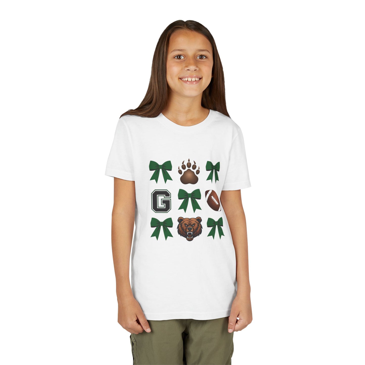Youth Grizzlies Football Tee with Bows and Bear