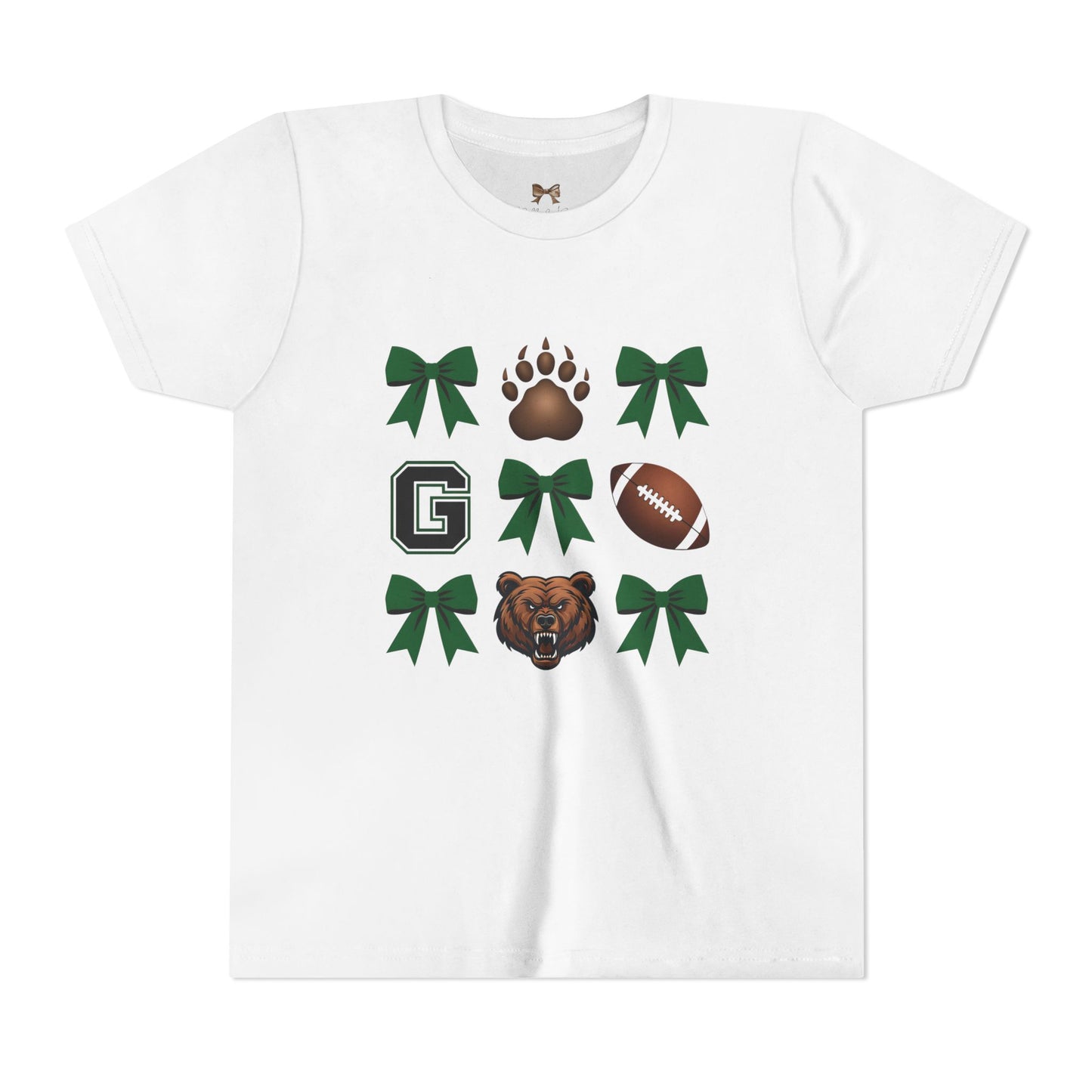 Youth Grizzlies Football Tee with Bows and Bear