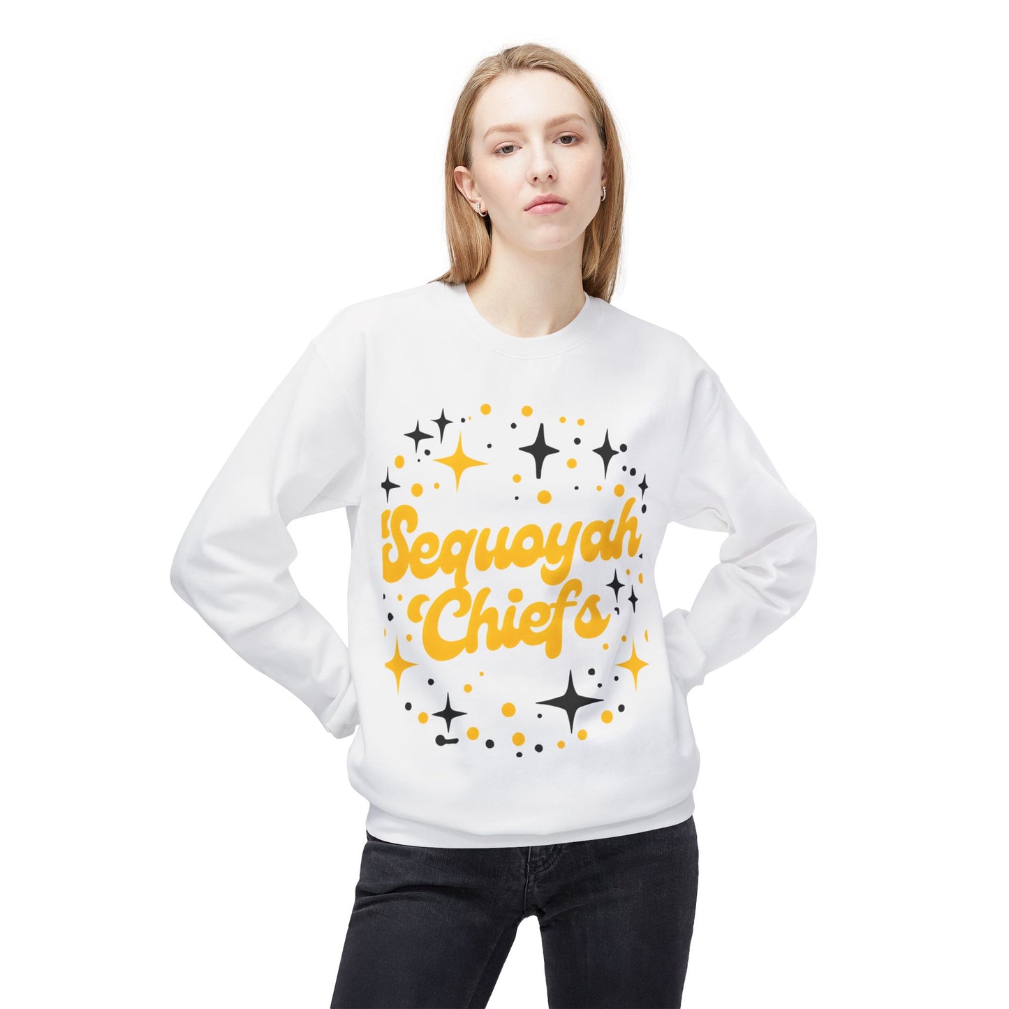 Sequoyah Chiefs Unisex Midweight Fleece Crewneck Sweatshirt - Cozy Casual Style with Starburst Design