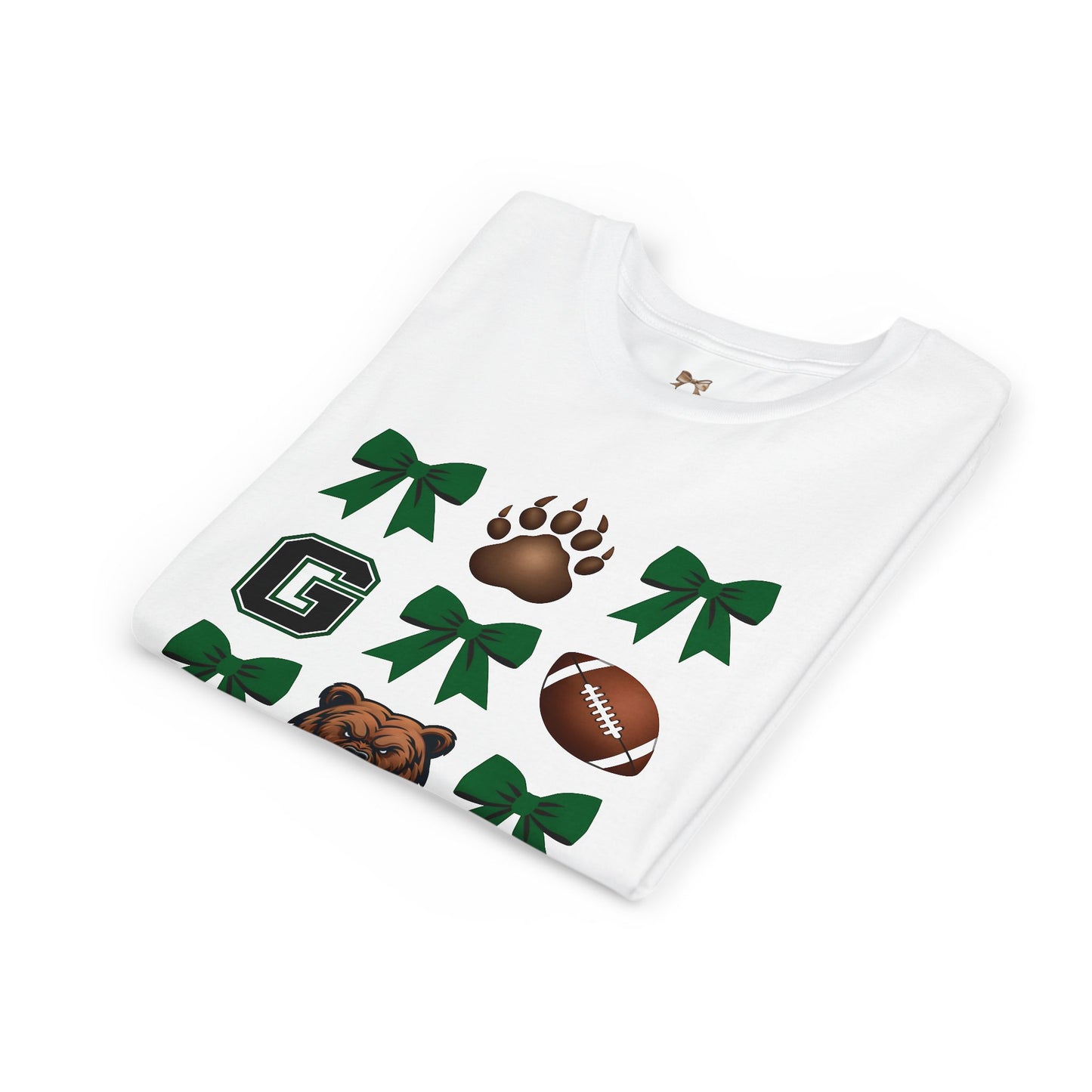 Youth Grizzlies Football Tee with Bows and Bear